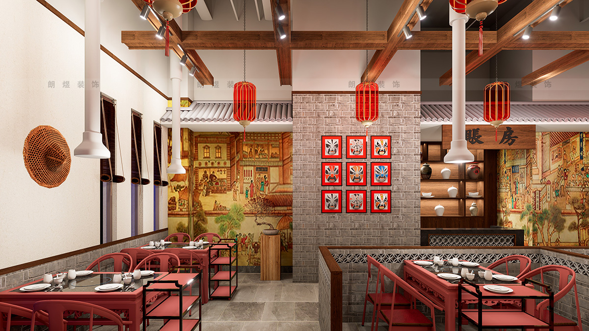 400平中國風火鍋店裝修效果圖