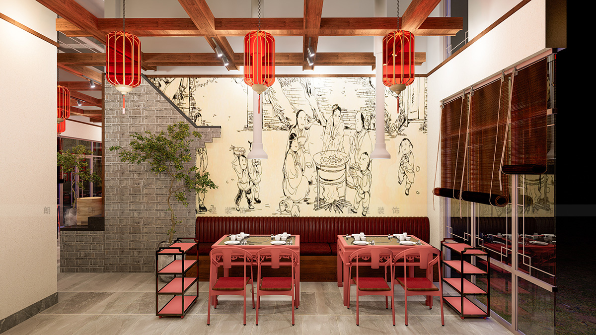 400平中國風火鍋店裝修效果圖