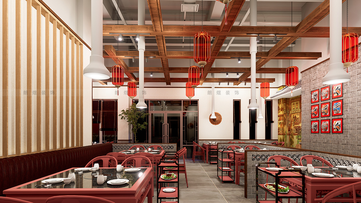 400平中國風火鍋店裝修效果圖