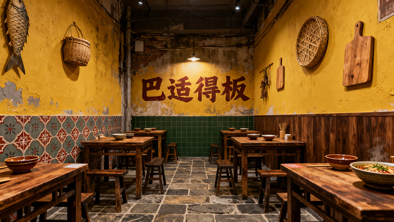 老重慶巷子暖光氛圍面店裝修效果圖